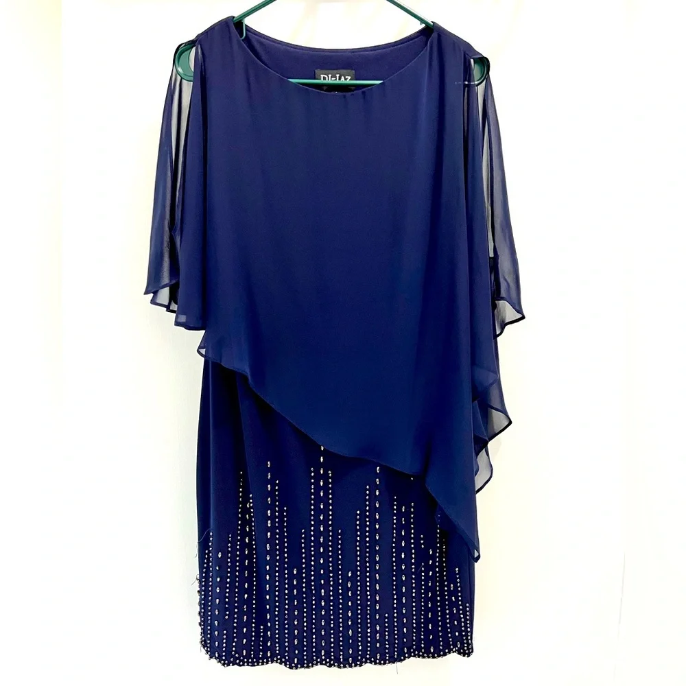 DJ-JAZ cocktail dress in NAVY BLUE size 4 beaded scalloped edge cocktail dress